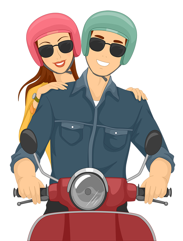 Kille som skjutsar tjej på moped